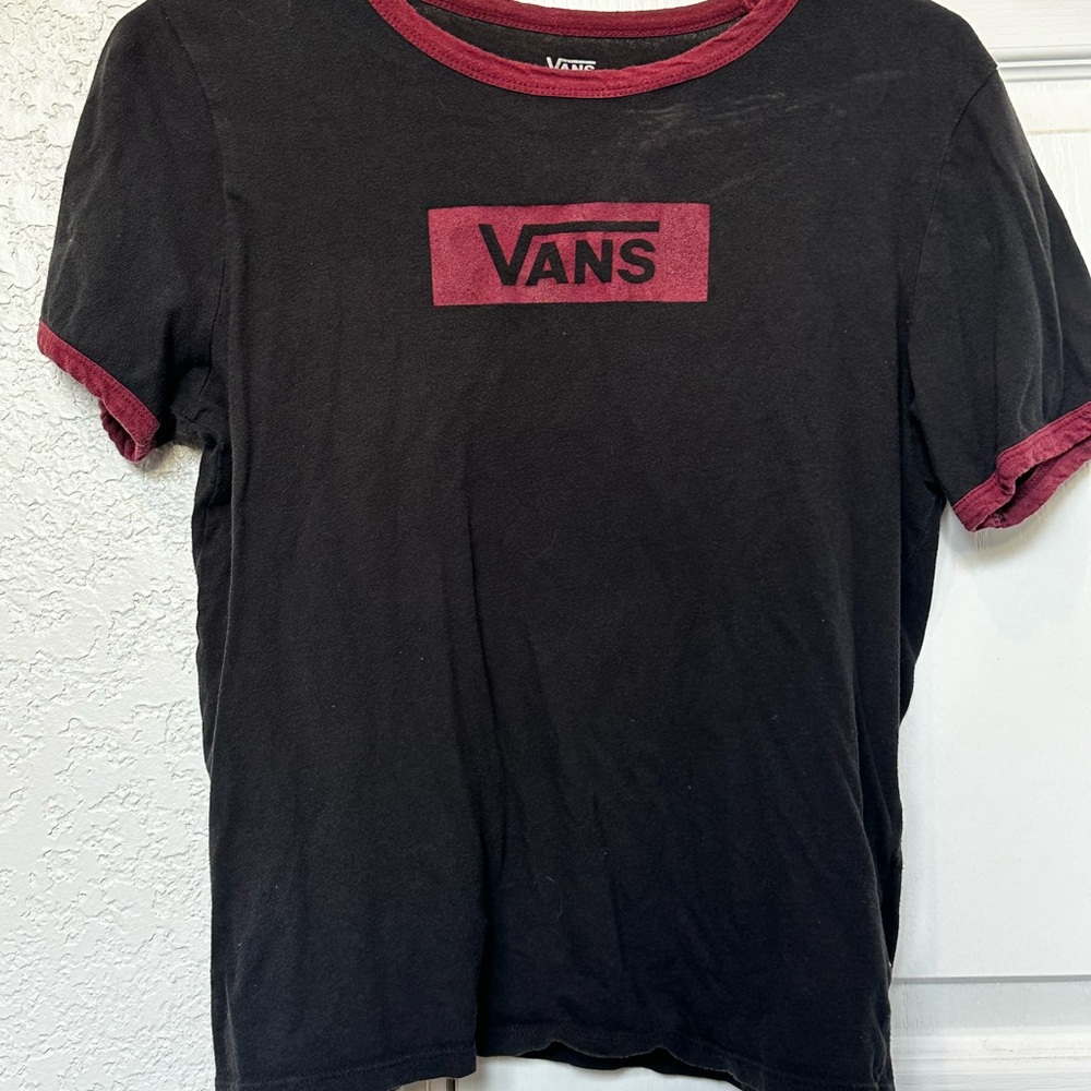 Vans Black Tee with Red Trim